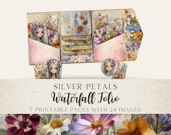 Silver Petals Waterfall Folio | Junk Journal Printable Kit | Tags, Pockets & Layered Ephemera | Instant Download | SPJJ01