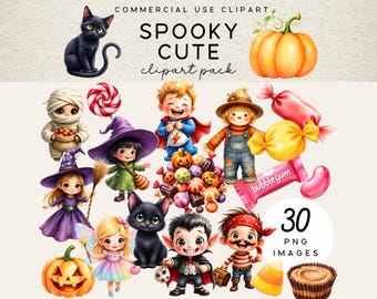 Spooky Cute Trick-or-Treater Clipart | Halloween Watercolor PNGs | Transparent PNG images