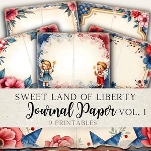 Junk Journal Printable Paper, Vintage Scrapbook Paper, Patriotic, Fourth of July, 4th of July, SLLJJ01