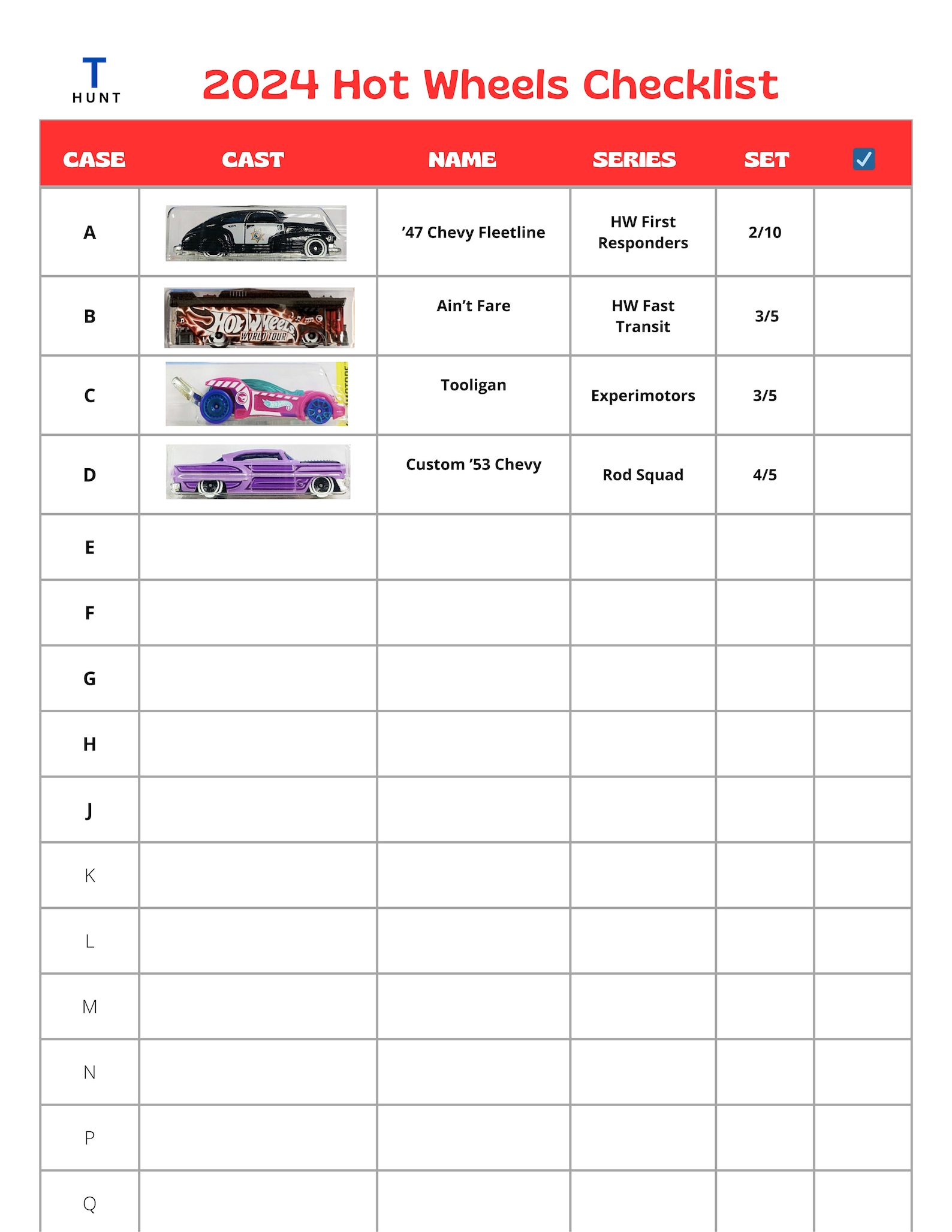 Printable 2024 Hot Wheels Treasure Hunt and Super Treasure Hunt ...