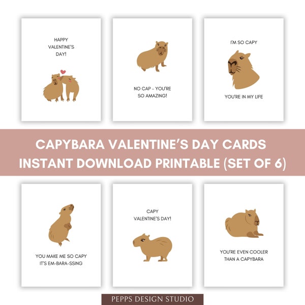 Capybara Valentine's Day Cards Printable Cards for Boyfriend Girlfriend Friends Students Kids Galentine's, Minimalist Punny Cute Animal Card