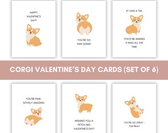 Corgi Valentine's Day Cards Printable, Cards for Boyfriend Girlfriend Friends Students Colleagues Kids Galentine's Day, Punny Cute Dog Card