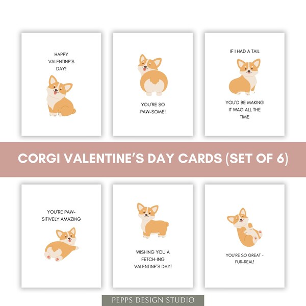 Corgi Valentine's Day Cards Printable, Cards for Boyfriend Girlfriend Friends Students Colleagues Kids Galentine's Day, Punny Cute Dog Card