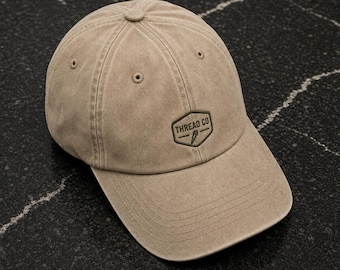Custom Vintage Cotton Twill Cap, Personalized Distressed Dad Hat, Small Business Merch