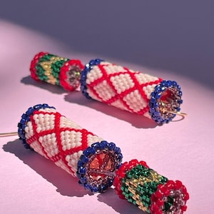 Holiday Beaded Dangle Earrings: Miyuki Delica Beadwoven Holiday Christmas Jewelry