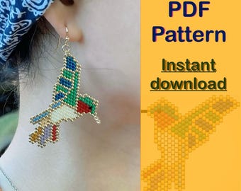 Hummingbird Brick Stitch Beading Pattern – Miyuki Delica 11/0 Beadwork Design