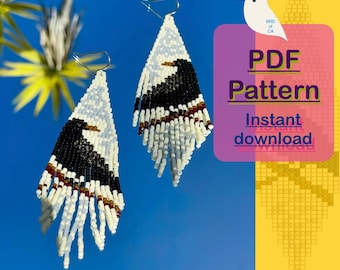 beaded crow raven earring pattern PDF download, black bird beading pattern digital download
