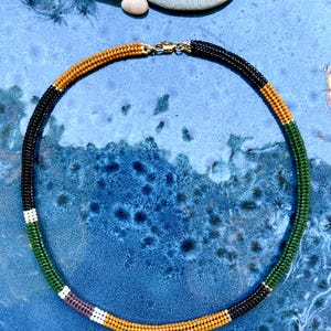 Handwoven Beaded Necklace: Earth Tone Glass Bead Design
