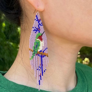 Beaded Hummingbird Earrings: Handmade Fringed Bird Jewelry