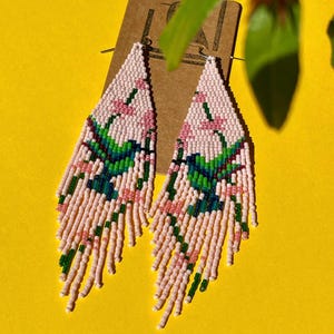 Beaded Hummingbird Earrings: Handmade Fringed Bird Jewelry