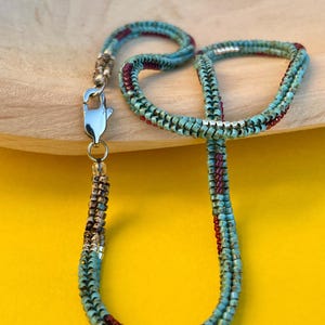 Handmade turquoise Beaded Necklace – Modern Rope Design with Delicate Glass Beads