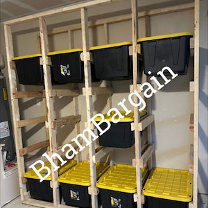 27 Gallon DIY Tote Storage Rack- “Black & Yellow Bins” (DIY plans and e-mail support)