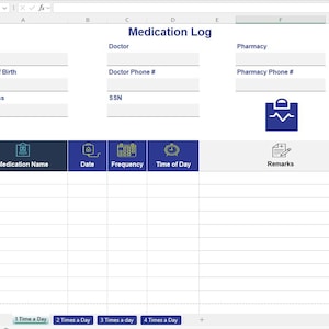 Medication Log - Medication Tracker - Scheduler - Printable Excel Template - Simple - Customizable - Free Support - Instant Delivery