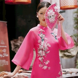 Vietnamese traditional & modern ao dai MT Sen pink aodai, pants included