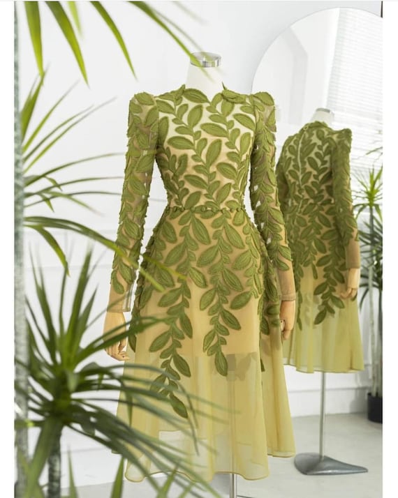 dress with leaves design Better Than I Imagined Beige Palm Leaf Print Chiffon Maxi Dress