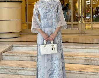 Vietnamese traditional & modern ao dai BLan blue loose style, pants included