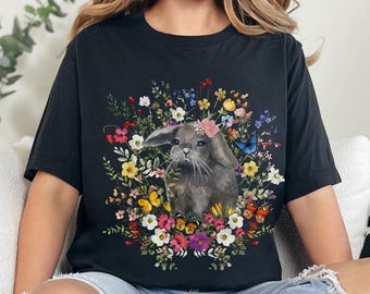 Spring Bunny Flower Shirt, Meadow Flowers Shirt Aesthetic, Pressed Flowers Graphic Tee, Wildflower Oversized T-shirt, Gift For Her, for mom