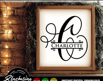 Split Monogram Alphabet SVG, DXF, PNG, Split Monogram Frame Alphabet, Cut File for Cricut, Silhouette, 26 Individual Svg 003 Mono