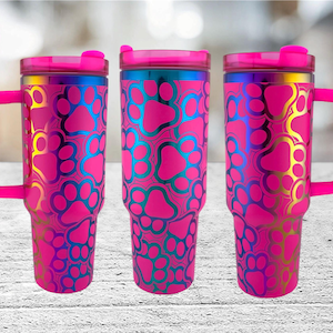 Engraved Paw Print Tumbler: 40 oz Stainless Steel Travel Mug