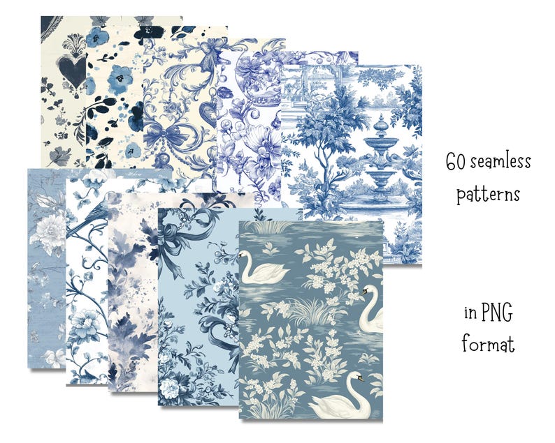 Seamless Blue Toile De Jouy Digital Paper Patterns Vintage Chinoiserie ...