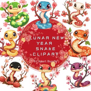 Ano Novo Lunar Clipart 9 Cute Snake Clipart Ano Novo Lunar 2025 Bebê Cobra Flores Rosa PNG Alta Qualidade Uso Comercial Download Digital