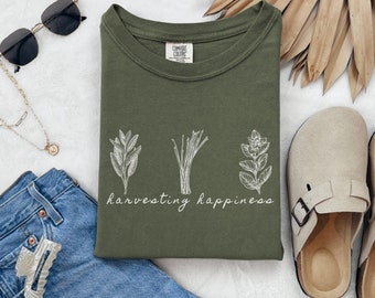 Harvesting Happiness Herb Garden Shirt, Gardener Gift, Mother's Day Gardening Lover, Garden Tee, Botanical Shirt, Flower Shirt, Cooking Tee