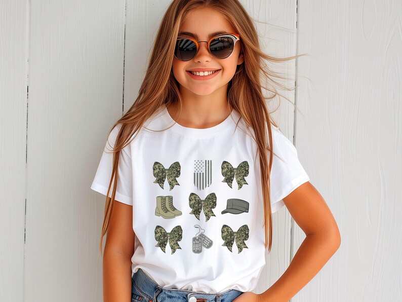 Military Kid, Military Toddler Shirt, Veteran's Day, Military Appreciation, Gift for Her, Deployment, Boot Camp, Bow, Military Mom, Baby T image 3