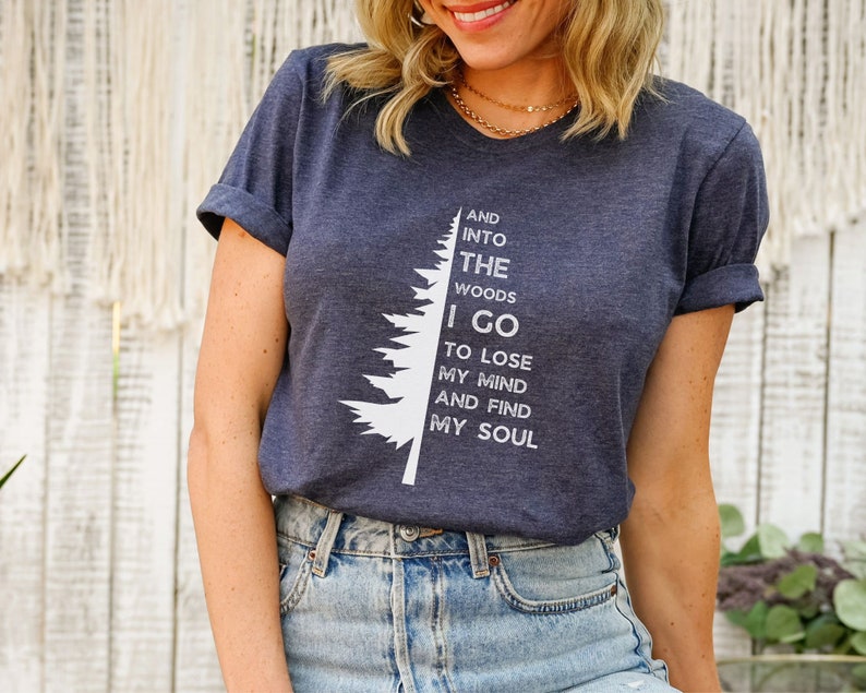 Camping Shirt, Forest Shirt, Hiking Shirt, Tree Shirt, Camping Gift, Hiking Gift. Nature Lover, Backpacking Shirt, Outdoors Shirt, Pine Tree Heather Navy