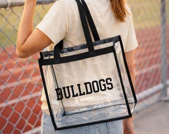 Bolso tote transparente personalizable para estadio, regalo para mamá deportista, bolso transparente, cartera transparente, bolso para partidos, espíritu escolar personalizado, mamá de fútbol