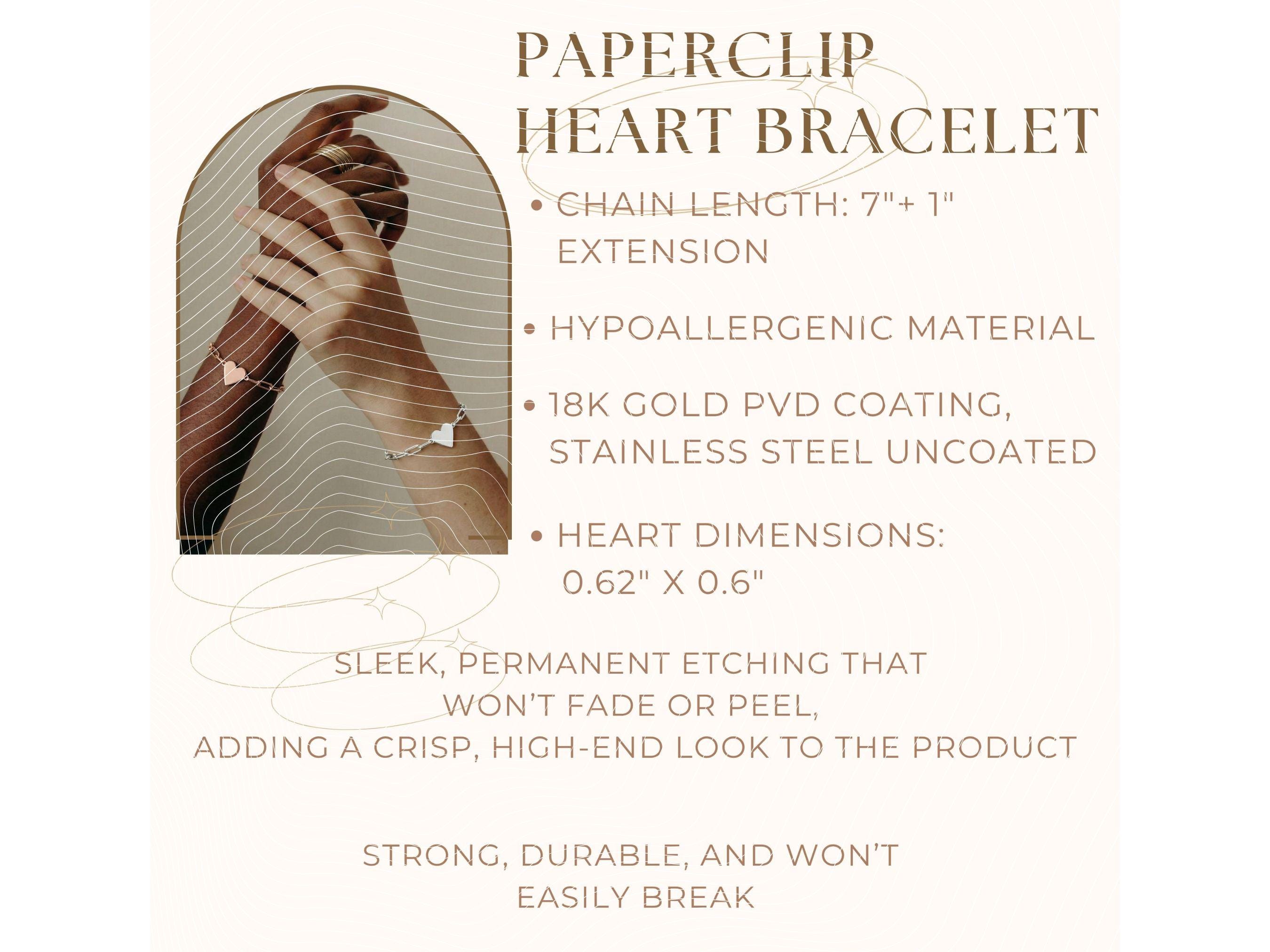 Printify Paperclip Heart Bracelet Product Details, Mockup, Engraved ...