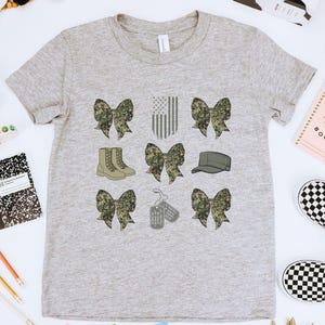 Military Kid, Military Toddler Shirt, Veteran's Day, Military Appreciation, Gift for Her, Deployment, Boot Camp, Bow, Military Mom, Baby T Athletic Heather