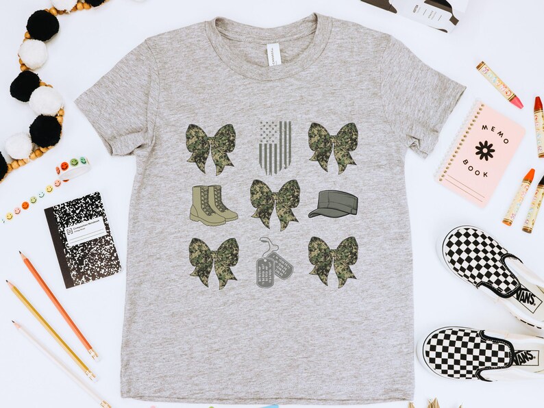 Military Kid, Military Toddler Shirt, Veteran's Day, Military Appreciation, Gift for Her, Deployment, Boot Camp, Bow, Military Mom, Baby T Athletic Heather