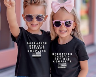 Camisetas a juego para niños, jubilación militar, papá que se jubila, fiesta de jubilación.