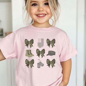 Military Kid, Military Toddler Shirt, Veteran's Day, Military Appreciation, Gift for Her, Deployment, Boot Camp, Bow, Military Mom, Baby T Pink