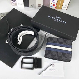 Conjunto de cinturón y cartera de cuero COACH para hombre