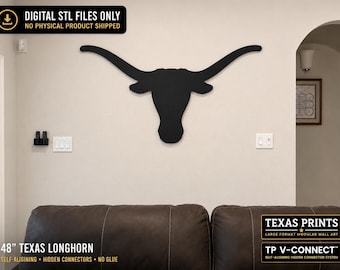 Texas Longhorn Wall Art STL | 48" Modular 3D Printable Decor | Hidden Connectors | STL + 3MF Files