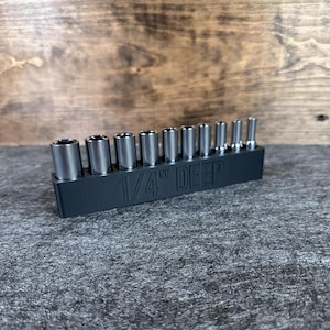 1/4&quot; Deep Socket Set Holder, Organizer for 10 1/4&quot; Drive Sockets Metric or Standard, Designed for the Harbor Freight Quinn 10 Piece 1/4&quot;