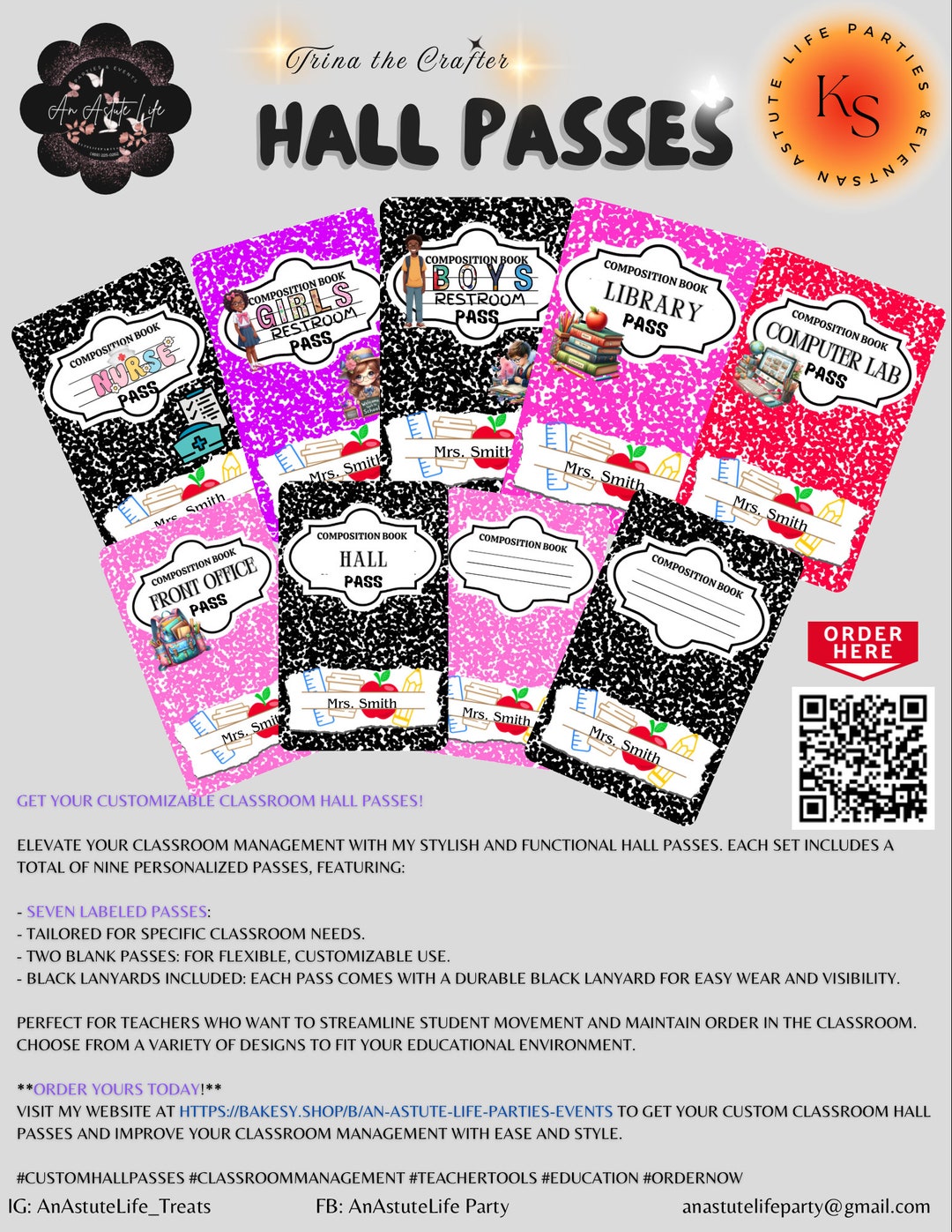 Custom Classroom Hall Passes Personalized School Passes Teacher ...