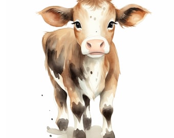 Farm Animal Cow Watercolour Print DIGITAL PRINT FILE
