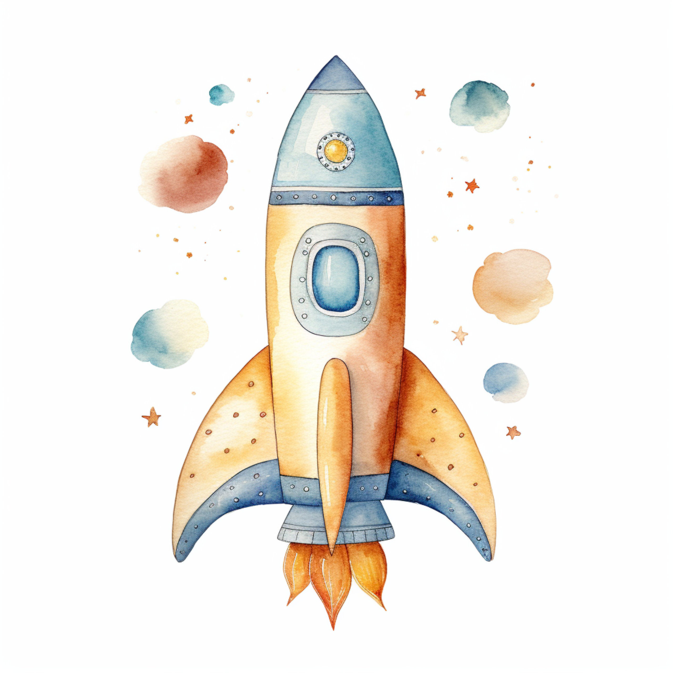 Rocket Ship Space Adventure Kids Print Watercolour DIGITAL PRINT FILE ...