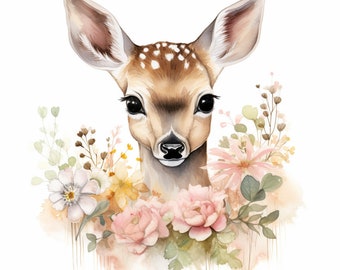 FILE DI STAMPA DIGITALE dell'acquerello floreale Baby Fawn