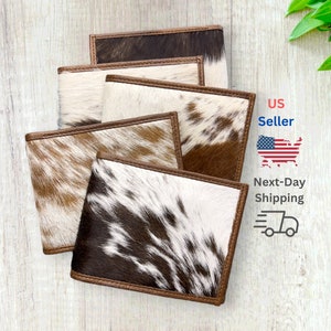 Cartera de piel de vaca plegable / Cartera de estilo vaquero para hombre / Cartera de piel de vaca auténtica hecha a mano con pelo de vaca real / Regalo para él