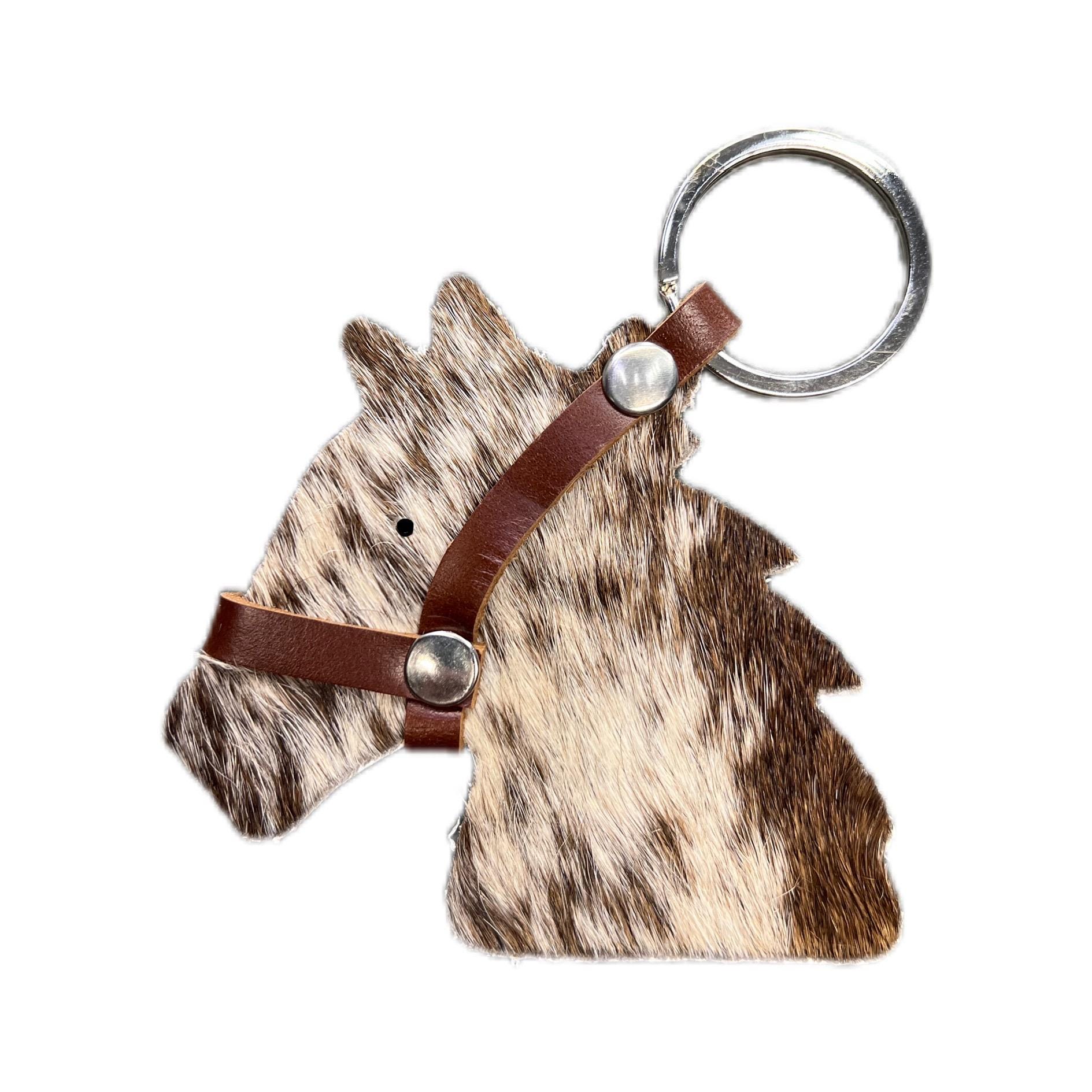 COWHIDE HORSE KEYCHAIN Leather Hair on Horse Head Keyring