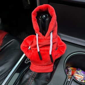 Red fluffy gear knob car shifter hoodie cover handmade sweatshirt style