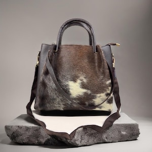 BOLSO DE MANO DE PIEL DE VACA PARA MUJER / Bolso de piel de vacuno con asa superior / Bolso de mano de cuero hecho a mano / Regalo de vaquera occidental de piel de vaca auténtica