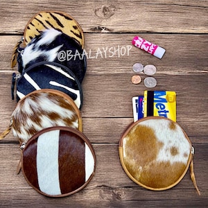 Monedero de piel de vaca / Monedero redondo de pelo auténtico estilo western / Monedero de piel con estampado de vaca / Tarjetero / Regalo de vaquero