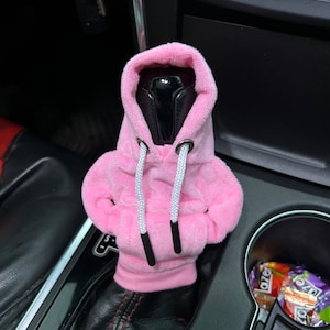 Baby Pink Car Gear Hoodie Cover | Shiny Fluffy Car Gear Stick Shifter Knob Case