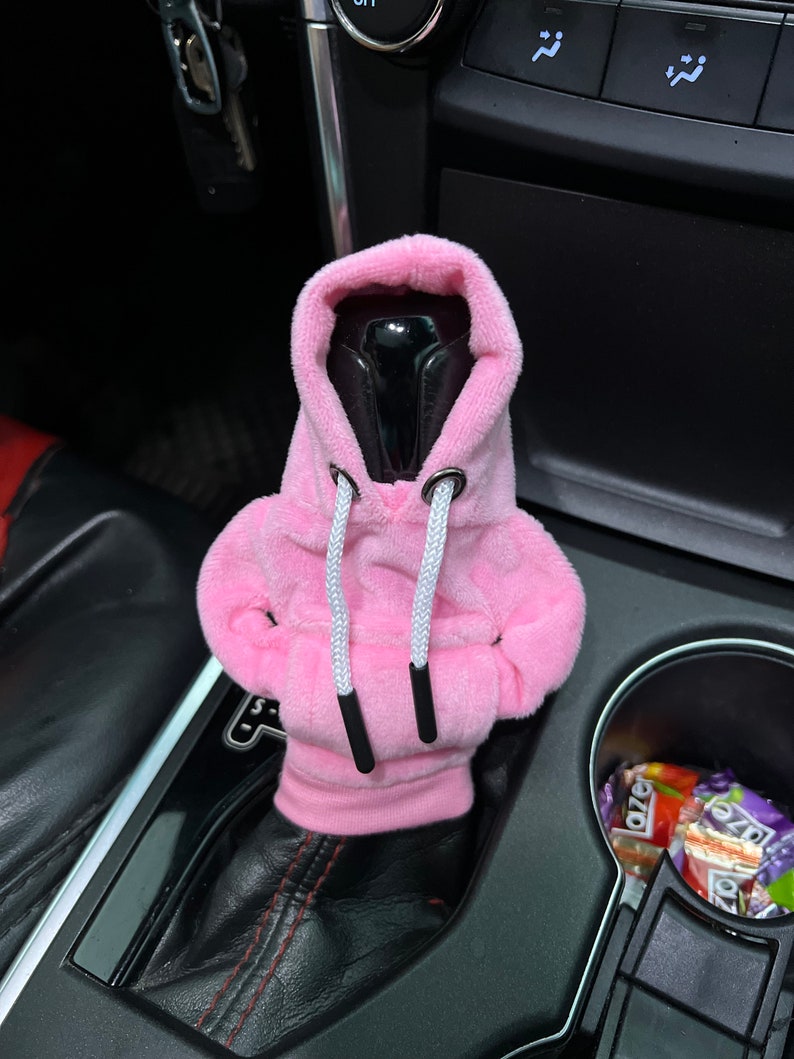 Baby Pink Car Gear Hoodie Cover | Shiny Fluffy Car Gear Stick Shifter Knob Case