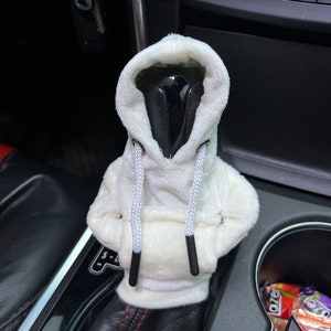 White Car Gear Hoodie Full Cover | Fluffy Car Gear Stick Shifter Knob Case