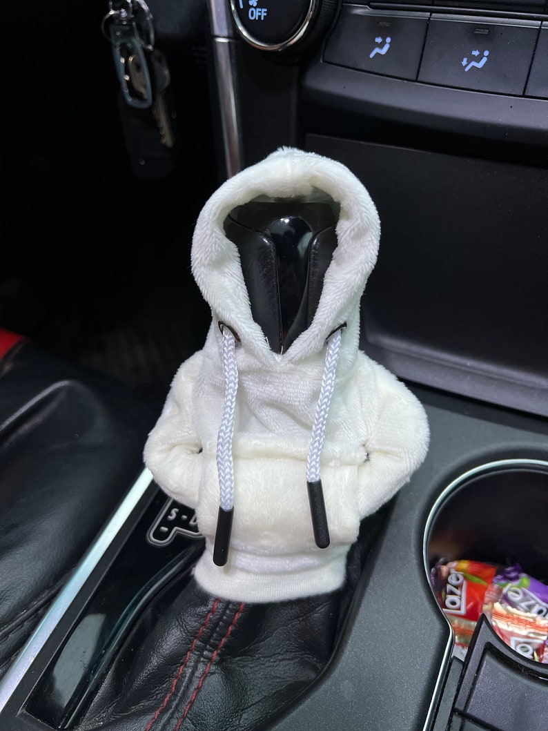 White Car Gear Hoodie Full Cover | Fluffy Car Gear Stick Shifter Knob Case